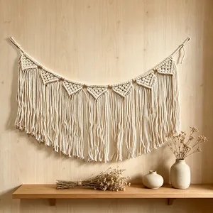 Detailed macro view of the intricate bohemian cotton rope hand-woven macrame pattern
