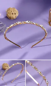 Gedetailleerde close-up van een luxe kristallen haarband met elegante gouden finish