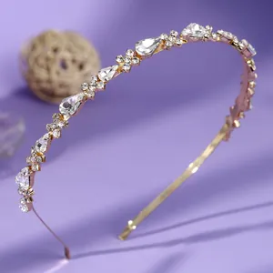 Elegante gouden haarband met kristallen voor dames met waterdruppel-strass-steentjes