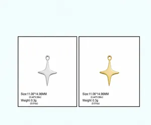 Detail view of stainless steel four-pointed star pendants with size and weight info.