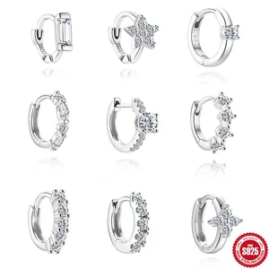 Boucles d'Oreilles Créoles Moissanite en Argent Sterling 925 Minimaliste Étoile Géométrique Électroplaqué Boucle d'Oreille Individuelle Bijoux Femme Cadeau