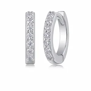 Minimalist 925 Sterling Silver Moissanite Huggie Hoop Earrings Gold Rose Gold Pave Inlaid Circle Ear Buckle Jewelry Women Men Gift