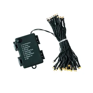 Warmweiße LED-Weihnachtslichterkette mit 8-Modi-Batteriebox auf weißem Hintergrund