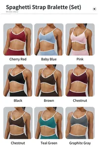 Professional multi-color grid displaying contrast piping yoga bra and shorts sets in 8 shades