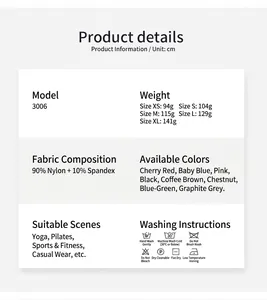 Detailed technical specifications and care instructions for color-block yoga set.