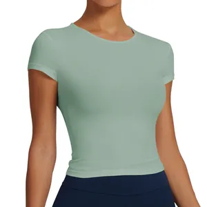 T-shirt da yoga a maniche corte traspirante e ad asciugatura rapida da donna verde salvia