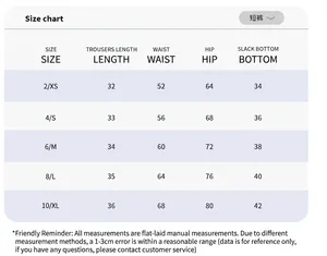 Detailed size chart for yoga shorts with measurements for waist, hip, and length