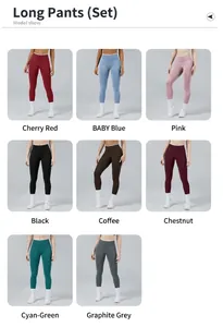 Grid display of high waist contrast gym leggings in eight different color options