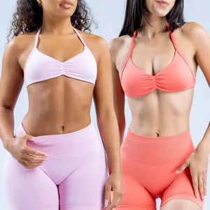 Dames Naadloze Halternek Yoga Bra Hoge Taille Strakke Leggings Workout Sport Hardlopen Top En Bottom Nylon Spandex Gym Kleding