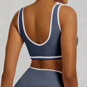 Damen Sport-BH Mit Hoher Belastung Kontrastfarbe Racerback Yoga Top Breiter Gurt Fitness Workout Weste