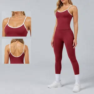 Damen Sport-Yoga-Tanktop mit Kontrastfarben und rückenfreiem Design in Bordeauxrot