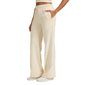 Premium cream white high waist wide-leg sweatpants for women in comfortable loose fit style