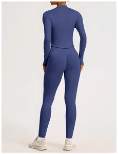 Back view of a premium ribbed seamless yoga set featuring high-waisted butt-lifting fit