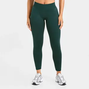 Nahtlose dunkelgrüne Yoga-Leggings für Damen mit hoher Taille und Push-Up-Effekt