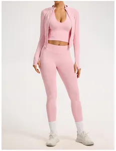 Ensemble de yoga rose sans couture comprenant un soutien-gorge de sport, un legging et une veste