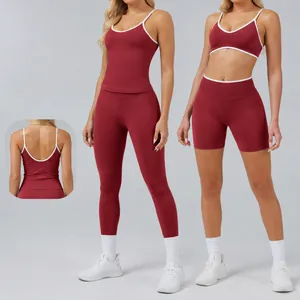 Women's Seamless Yoga Set Nylon Spandex Color Block Backless Sporty Top And Bottom For Gym Fitness Running Activewear