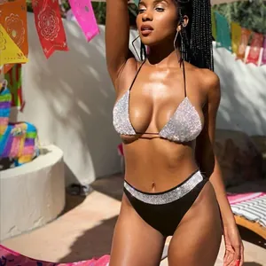 Sexy rhinestone triangle bikini set with low-waist bottoms for beach festivals