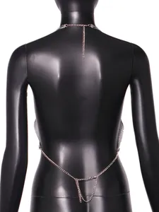 Detailed back view of a sexy silver sequin halter top showing the adjustable chain closure