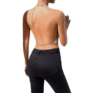 Sexy silver backless sequin halter neck crop top for women's nightclub party style