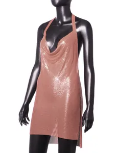 Rose gold metallic sequin halter mini dress for nightclub parties and social events