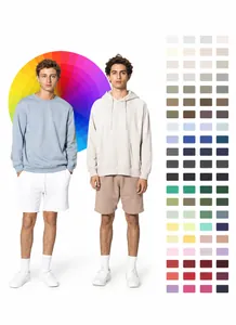 Gedetailleerd overzicht van 460g zware katoenen hoodies en sweatshirts met kleurkeuzekaart