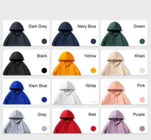 Overzicht van kleuropties voor zware hoodies van 460g puur katoen met lusjesstof.