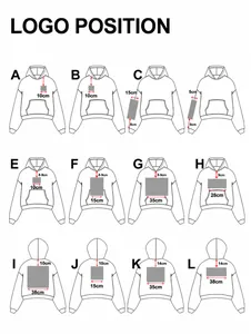 Diagram met plaatsingsopties voor logo's en patronen op hoodies