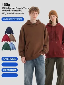 Sudadera con Capucha para Hombre Pesada 460g de Puro Algodón French Terry Corte Holgado Streetwear Pullover Sudadera con Capucha Invierno Casual