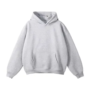 Sweat à Capuche Unisexe en Polaire Coupe Large Épaule Tombante Couleur Unie Poche Kangourou Décontracté Top Hiver