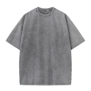 Heavyweight 270g pure cotton oversized washed gray distressed short sleeve t-shirt