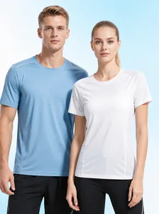 Camiseta Informal para Hombre de Mezcla de Algodón Peinado y Poliéster Secado Rápido Transpirable Manga Corta Cuello Redondo Color Sólido Streetwear
