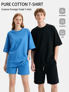 T-Shirt Homme Coton Épais Couleur Unie Manches Courtes Oversized Col Rond Pullover Décontracté Streetwear Tee Top