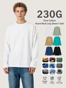 Men Heavyweight Combed Cotton Long Sleeve T-Shirt Loose Fit American Retro Crew Neck Embroidered Top Casual Fashion Shirt
