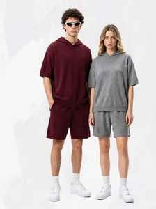 Tuta Sportiva da Uomo Casual in Cotone Con Cappuccio Manica Corta Top e Pantaloncini Estiva in Tessuto Terry per Allenamento