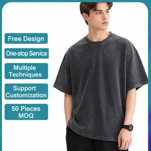Maglietta da Uomo in Cotone Pesante Lavato Manica Corta Hip Hop Streetwear Loose Drop Shoulder Top Tinta Unita Taglia Europea Retro Tee