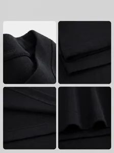 Close-up details of 300g heavyweight pure cotton black crew neck T-shirt