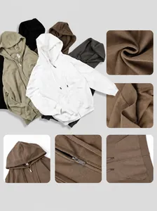 Men Vintage Heavyweight Hoodie Zipper Cardigan Cotton Blend Loose Fit Hooded Sweatshirt Fleece Jacket Outerwear For Men