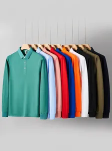 Collection of 10 colors long-sleeve men's polo shirts in 220g pearl cotton fabric