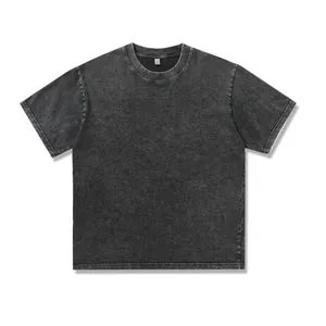 T-shirt da uomo pesante 230g in cotone pettinato grigio scuro con lavaggio acido
