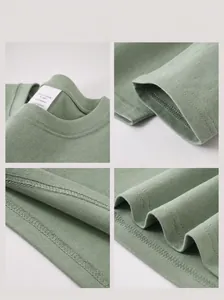 Schweres 230G grünes Baumwoll-Langarm-T-Shirt mit hochwertigen Nähten und Stoffdetails