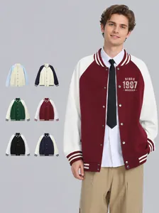 Stylish men's raglan sleeve varsity jacket in contrast colors for autumn streetwear