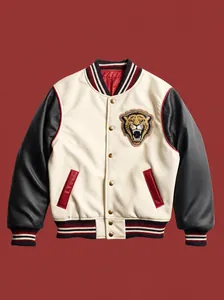 Ανδρική Αμερικάνικη Ρετρό Varsity Ζακέτα με Χρωματική Αντίθεση Κεντημένη Τίγρης Γράμμα Baseball Bomber Streetwear Top