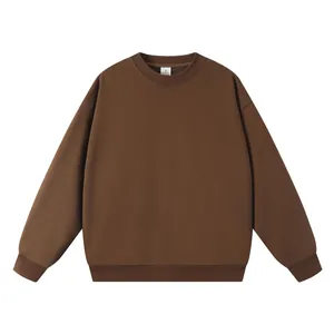 Felpa premium girocollo oversize in cotone da uomo in marrone cioccolato, vintage