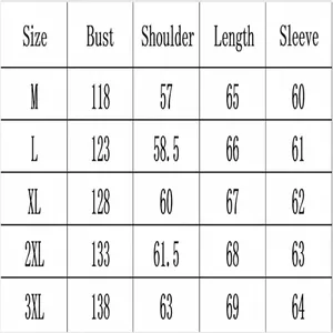 Detailed size guide for men's loose long sleeve striped shirt from M to 3XL sizes.