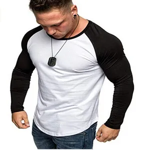 Slim fit men's raglan long sleeve T-shirt featuring contrast white and black design