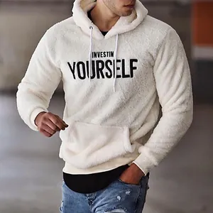 Herren Casual Bestickt Hoodie Sherpa Fleece Langarm Top Kapuzenpullover Mit Buchstabenmuster Warm Winter Streetwear