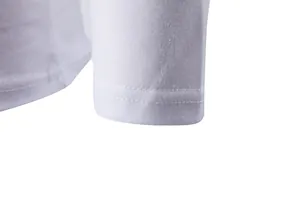 Close-up detail of white long-sleeve T-shirt cuff showing fine knit texture and stitching