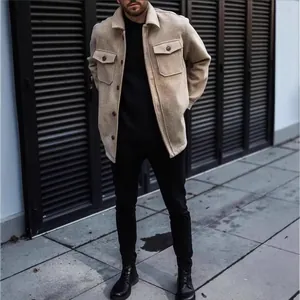 Giacca casual da uomo in lana beige per l'autunno inverno, look stile street trendy