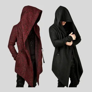 Men's stylish hooded windbreaker with irregular hem open front long cardigan jacket