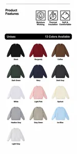 Detailed view of multiple solid color oversized crewneck sweatshirts in 13 various shades.
